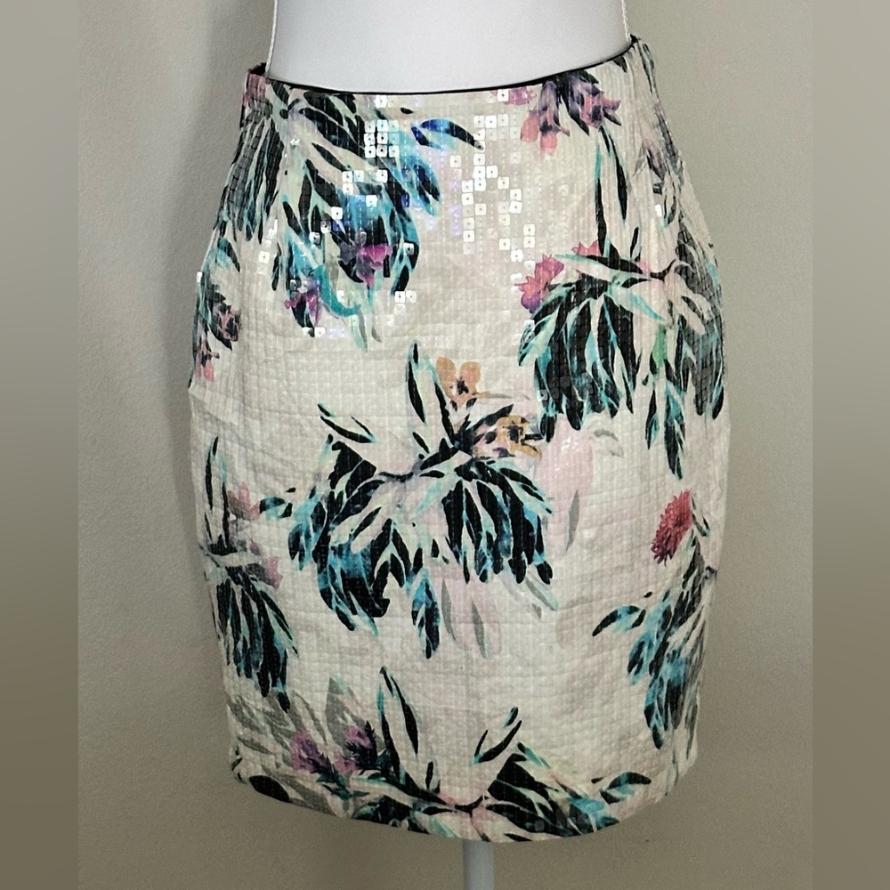 H&M tropical floral sequin print pencil skirt size 6